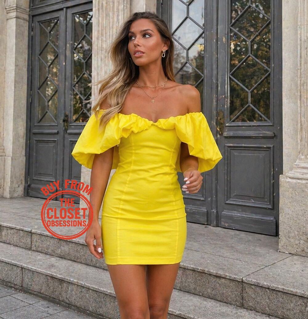 ZARA Yellow Off Shoulder Ruffle Mini Dress NWT Vacation Birthday Dress